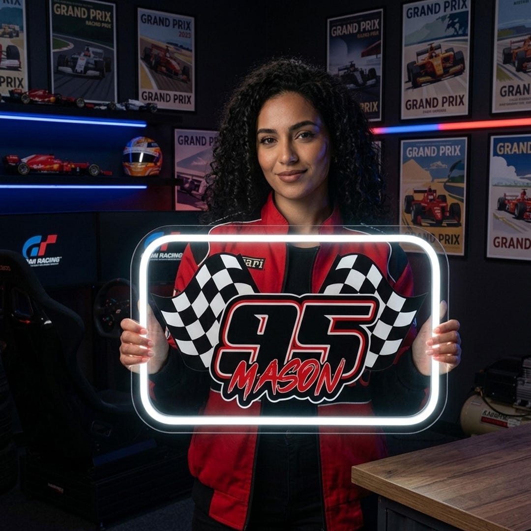 Custom Race Number Neon Sign, Personalized Name and Country Flag Racing ...