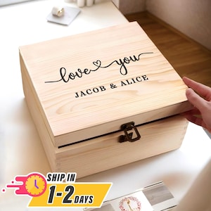 Caja de recuerdos de boda, caja de madera grabada personalizada para fotos y tarjetas, baúl de recuerdos personalizado, regalo para parejas, novias, hijas y hermanas.