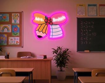Custom Teacher Neon Sign Back to School Gift, Mrs. Smith's Classroom Decor, Good Work LED Light for Teacher Appreciation