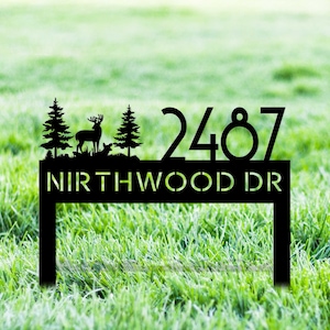 Personalized Metal Adress Sign With Stakes, Home Address Sign, Sign for Flower Beds, Metal Number Sign, Garden Gift, Custom Metal Signs