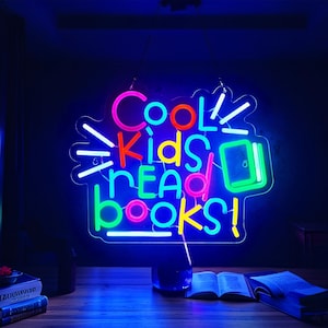 Cool Kids Read Books Neon Sign,Library Neon Sign,Coffee Book Light Sign, Custom Rainbow name LED Decor, Nerd Light Sign, Study Room Sign