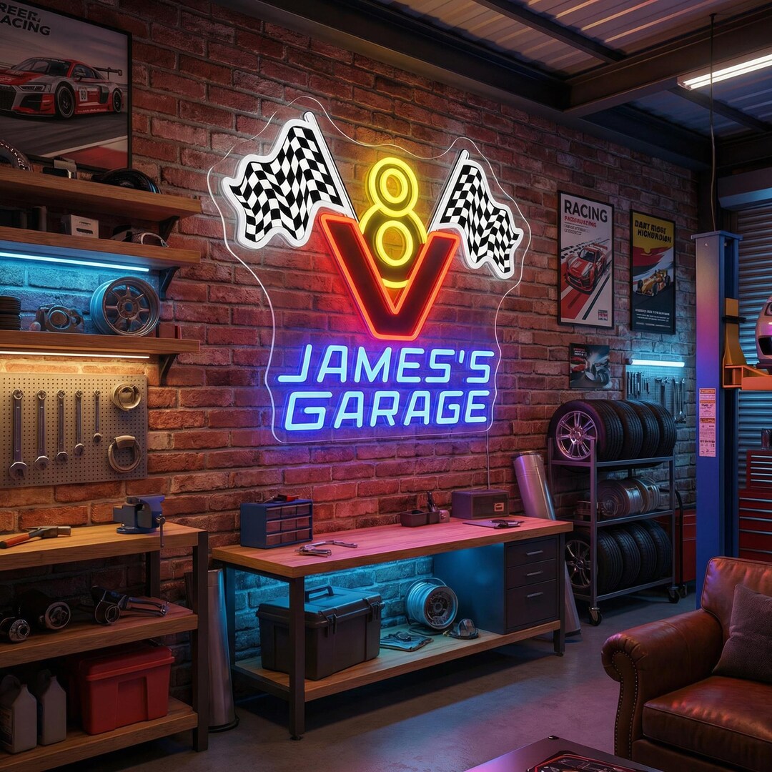 LED Car Mural Vintage Sign, Car Hot Rod Garage Bar Light, Pub Neon ...