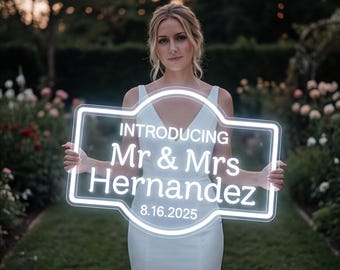 Custom Wedding Marquee Sign, Battery Operated LED Neon Light, Handheld Acrylic Party Reception Decor, Personalized Gift, Bottle Service Sign