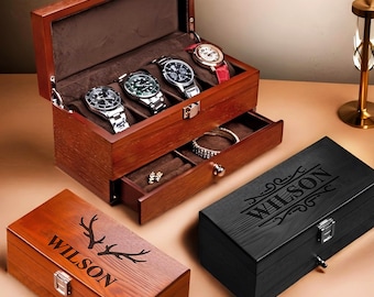 Solid Wood Watch Box for Men Customizable Storage,Personalized Gifts for Dad Large Wooden Box,Multi functional jewelry box,Gift for Him/Her