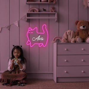 Custom Name Neon Sign Cat Light, Personalized Gifts, Custom UV Neon sign, Wall Decor Kids Room Decor, Gift For Kids, Christmas Gifs