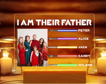 Personalized Photo Night Light,I Am Their Father,Personalized Gifts for Dad,Custom Gift for Husband from Kids,Lightsaber Sign,For Father