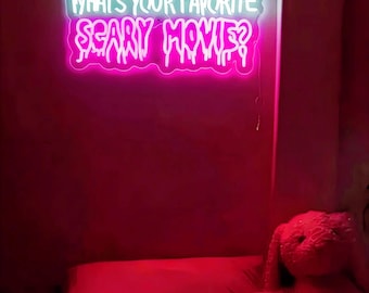 Jaki jest Twój ulubiony neon z filmami grozy? Niestandardowy neon, Neonowe światło LED, Dekoracja pokoju z filmami grozy, Spersonalizowany prezent, Dekoracja z filmu grozy