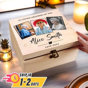 Personalised Wooden Memorial Photo Keepsake Box 2 Sizes,Personalised Memory Box,Memorial Keepsake,Bereavement Gift,Custom Wording Box
