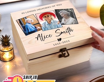 Personalised Wooden Memorial Photo Keepsake Box 2 Sizes,Personalised Memory Box,Memorial Keepsake,Bereavement Gift,Custom Wording Box