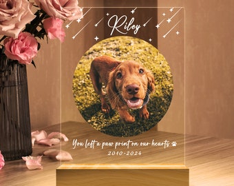 Luz nocturna personalizada para mascotas, placa conmemorativa de mascotas, regalos personalizados para la pérdida de mascotas, regalo de condolencia, regalo del día de la madre, lámpara conmemorativa de mascotas