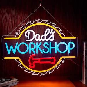 Custom Dad's Workshop LED Neon Schild, Vatertagsgeschenk, Geschenk für Papa und Opa