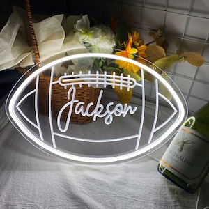 Custom Rugby Ball Engrave Neon Sign, Personalized Gifts, Football Room Decor, Football Gifts, Football Wall Decor, Football Name Sign