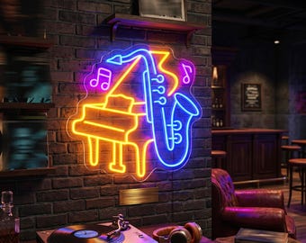 Custom Jazz Piano & Saxophone Neon Sign, Custom Colorful Music LED Light, Jazz Bar Music Studio Wall Decor, Custom Musician Gift