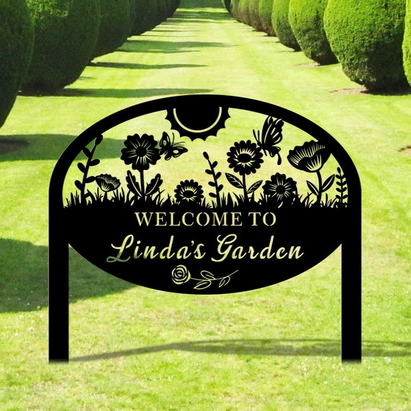 Enseigne de jardin personnalisée en métal avec piquets, enseigne de jardin personnalisée, enseignes de jardin personnalisées, cadeau pour grand-mère, décoration d'intérieur, cadeaux d'anniversaire