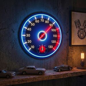 Speedometer Neon Sign Car Enthusiast Gift, Garage Wall Decor LED Light, Sim Racing Setup Room Decor, Man Cave Auto Art, Boy Bedroom Sign