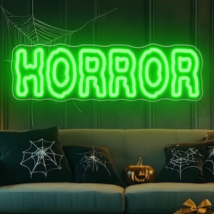 HORROR Neon Sign, Horror Movie Room Decor, Halloween Party Neon Sign, Macabre, Spooky Room Decor, Custom Game Room Led Sign, Gothic Decor