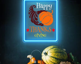 Happy Thanksgiving Neon Sign,Pumpkin Trunk Neon Light,Thanksgiving Party Decor,Neon Art,Wall Decor for Home, Custom Thanksgiving Neon Sign