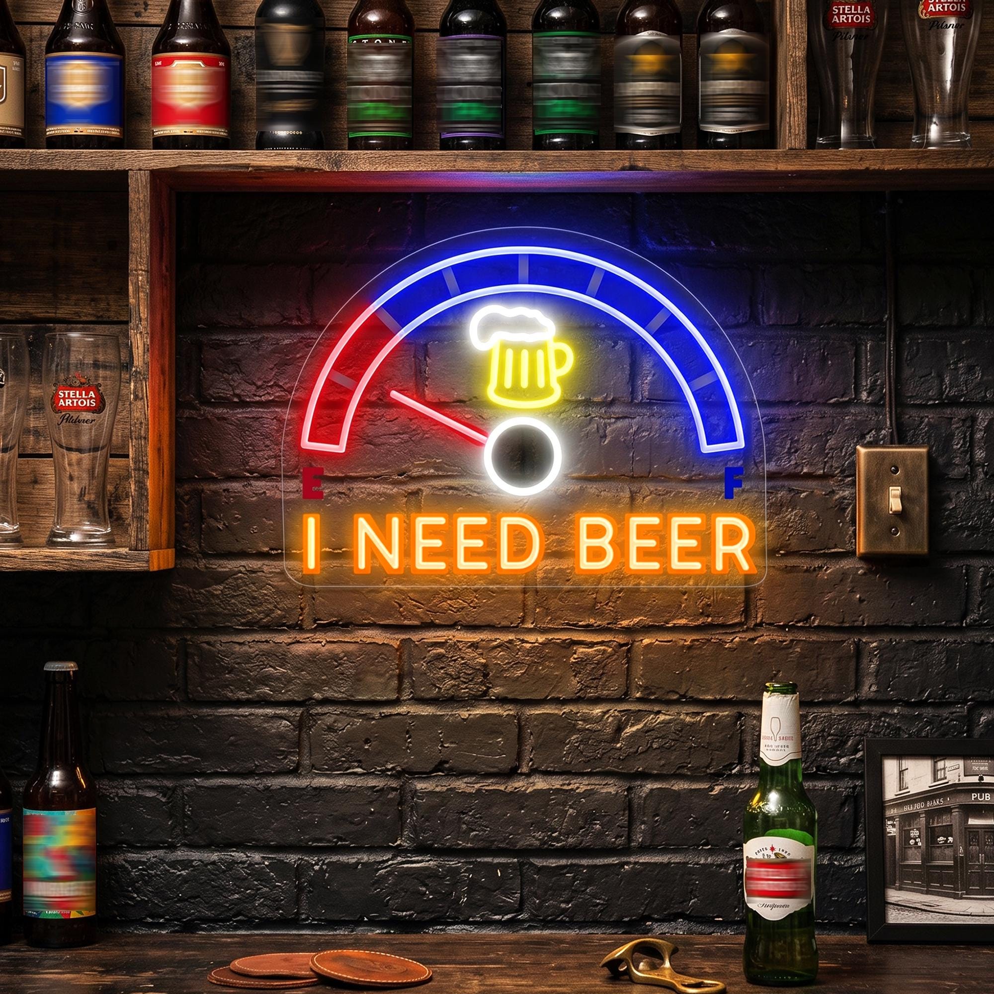 Custom I Need Beer Neon Sign, Funny Beer Meter Bar LED Light, Man Cave ...