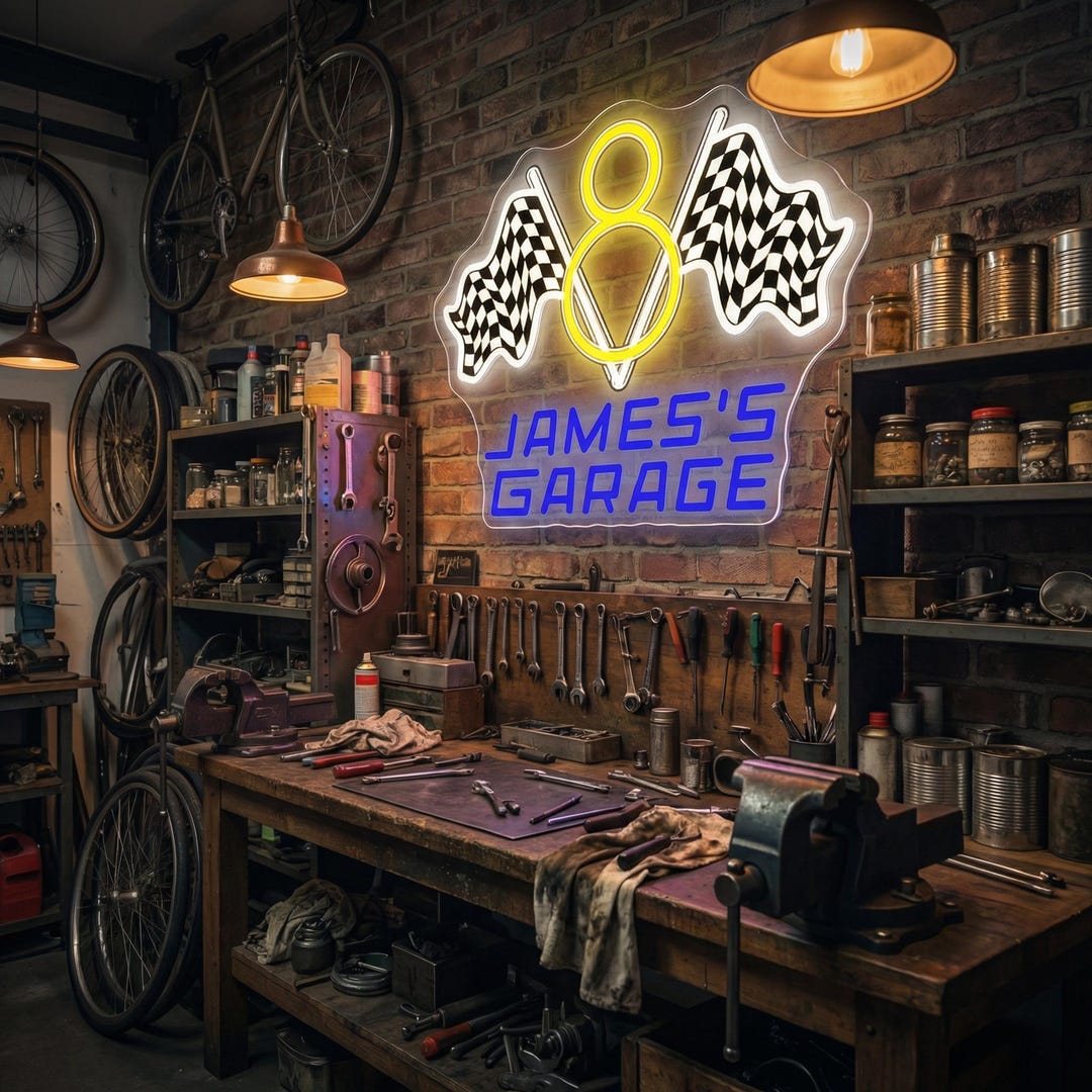 Custom V8engine Logo Neon Sign, Garage Led Wall Lights, Man Cave Neon ...