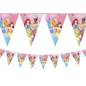 Princess of Disney birthday table ware decorations & Balloons | Ariel Sleeping Beauty Cinderella Snow white Jasmine Cartoon kids birthday Paper Flag Banner