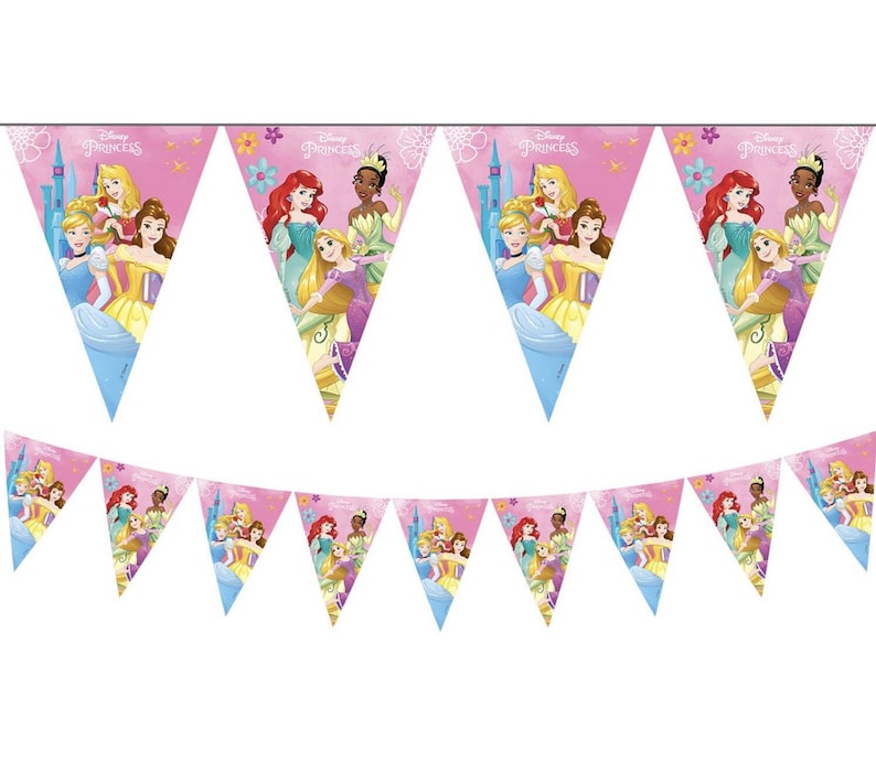 Princess of Disney birthday table ware decorations & Balloons | Ariel Sleeping Beauty Cinderella Snow white Jasmine Cartoon kids birthday Paper Flag Banner