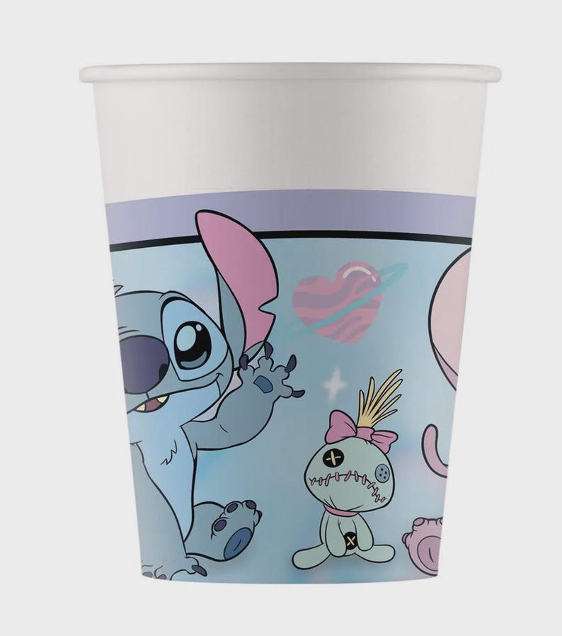 Lilo & Stitch Birthday Party Supplies Set | Stitch Balloons and Tableware | Birthday Decorations | Plates Cups Napkins Party Pack 1 x Paper Cups 8 pcs