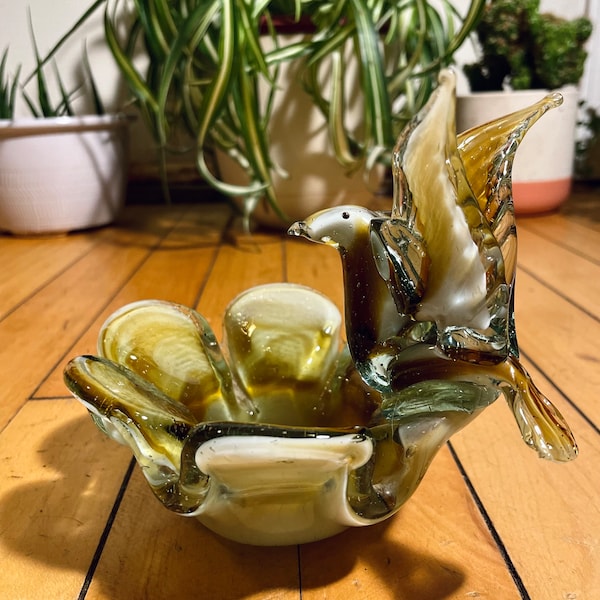 Vintage 60s Hand-Blown Glass Bird Ashtray Murano Italy • Vintage Glass Dish • Glass Bird • Glass Art • Made in Italy • Vintage Italian Art