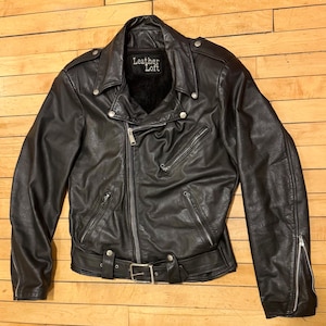 Vintage 80s 90s Leather Loft Mens Black Genuine Leather Biker Moto Motorcycle Jacket With Removable Liner Size 38 (Small/Medium)