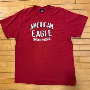 Vintage 90s 1990s American Eagle Outfitters Embroidered Single Stitch Spell Out Short Sleeve Tee Shirt - Vintage A & E Tee - Size XL