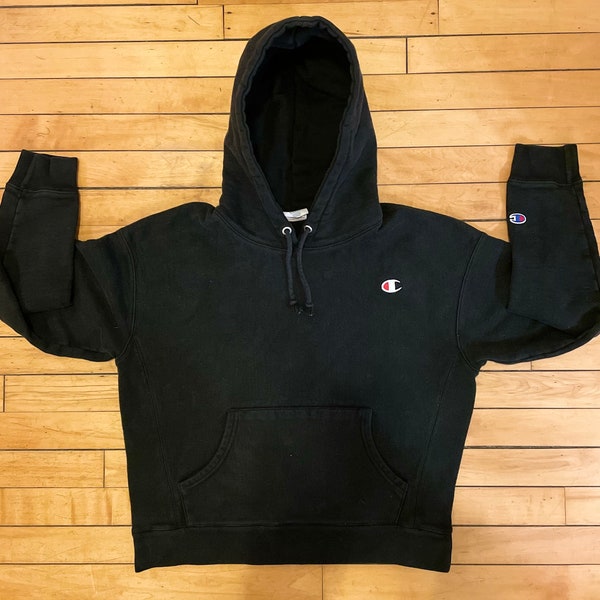 Vintage Y2K Champion Blank Black Reverse Weave Pullover Hoodie Womens - Blank - Reverse Weave Blank - Streetwear - Small Logo - Size Large