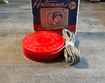 NOS Vintage 1954 Denver Plastics MCM Silver Dollar Miniature TV Antenna, Retro Electronics, 1950s Novelty Advertising in Original Box