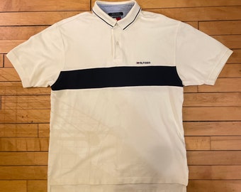 Vintage 90s 1990s Tommy Hilfiger Banded Polo Shirt - Tommy Jeans - Preppy - Streetwear - Hip Hop - Urban - Lifestyle - Size Large