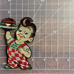 Vintage 70s Big Boy’s Hamburger Diner Sew on Patch • Vintage Car HOP Patch • Vintage Drive-in • Vintage Bell Hop • Classic Cars 4.5 x 3 in