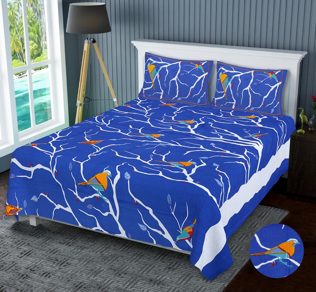 Hand Block Print Cotton Double Bedsheet With 2 Pillow Etsy