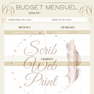 Fiche budget mensuel - Or Chic