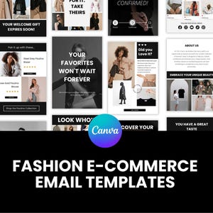 メールマーケティングテンプレート Eコマース、ファッションCanvaメールテンプレート、Mailchimp、Klaviyoメールキャンペーン、ウェルカムメールシリーズ、メールフロー