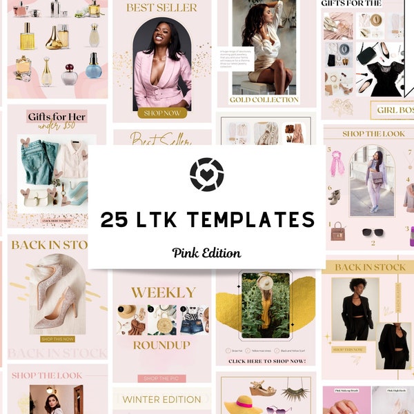 LTK templates editable in Canva | Like to know it templates for bloggers & influencers, Holiday gift guide templates Pink and Gold