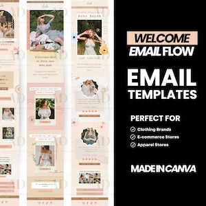Email Marketing Template Canva, Ecommerce welcome email flow, Blush Fashion Email, Canva email templates for Mailchimp, Klaviyo, Omnisend