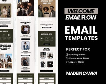 Email Marketing Template Canva, Ecommerce welcome email flow, Fashion Email template, Canva email templates for Mailchimp, Klaviyo, Omnisend