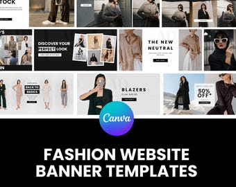 Fashion Store Website Banner Templates Squarespace Banner, Shopify Banner, Website Banner Set Editable website banner template made in Canva