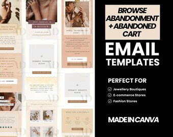Jewellery Abandoned Cart + Browse Abandonment Canva Email Templates (5 Emails)