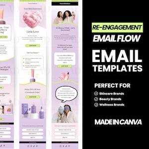 Email Marketing Template Canva, Ecommerce Re-engagement email flow, Beauty Email templates Canva automation email templates for Mailchimp