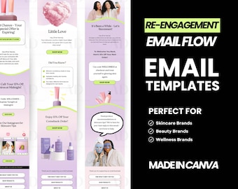 Email Marketing Template Canva, Ecommerce Re-engagement email flow, Beauty Email templates Canva automation email templates for Mailchimp