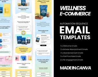Email Marketing Template Canva, Editable Wellness Welcome, Browse Abandonment, Abandoned Cart, Post Purchase, and Re-engagement Email Series