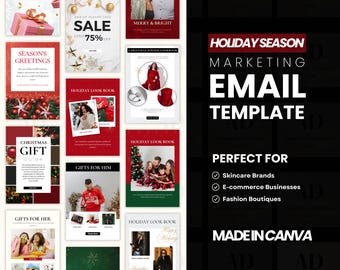 Christmas Email Marketing Templates for Ecommerce Stores, Canva Holiday Season Email templates, Mailchimp, Klaviyo Sales Campaign Emails