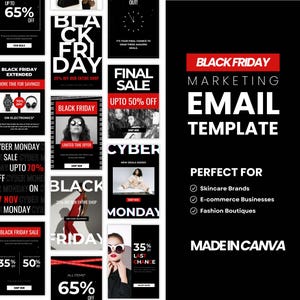 Black Friday Cyber Monday Email Marketing Templates for Ecommerce Stores, Canva Email templates BFCM, Mailchimp, Klaviyo Sales campaign,