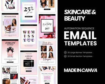 Email Marketing Templates, Skincare Beauty, Fashion Canva templates, Mailchimp, Klaviyo email campaign, Welcome email series, Email Flows