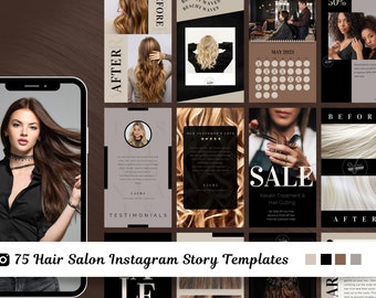 Plantilla de historia de Instagram para peluqueros y empresas de cuidado del cabello / Plantilla de Instagram para estilistas / Publicaciones de redes sociales de peluquería negra de lujo