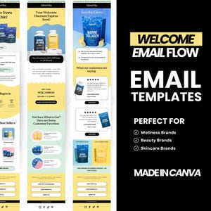 Email Marketing Template Canva, Ecommerce welcome email flow, Wellness Email template, Canva email template for Mailchimp, Klaviyo, Omnisend