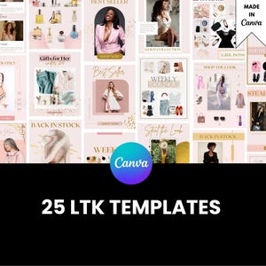 LTK templates editable in Canva | Like to know it templates for bloggers & influencers, Holiday gift guide templates Pink and Gold